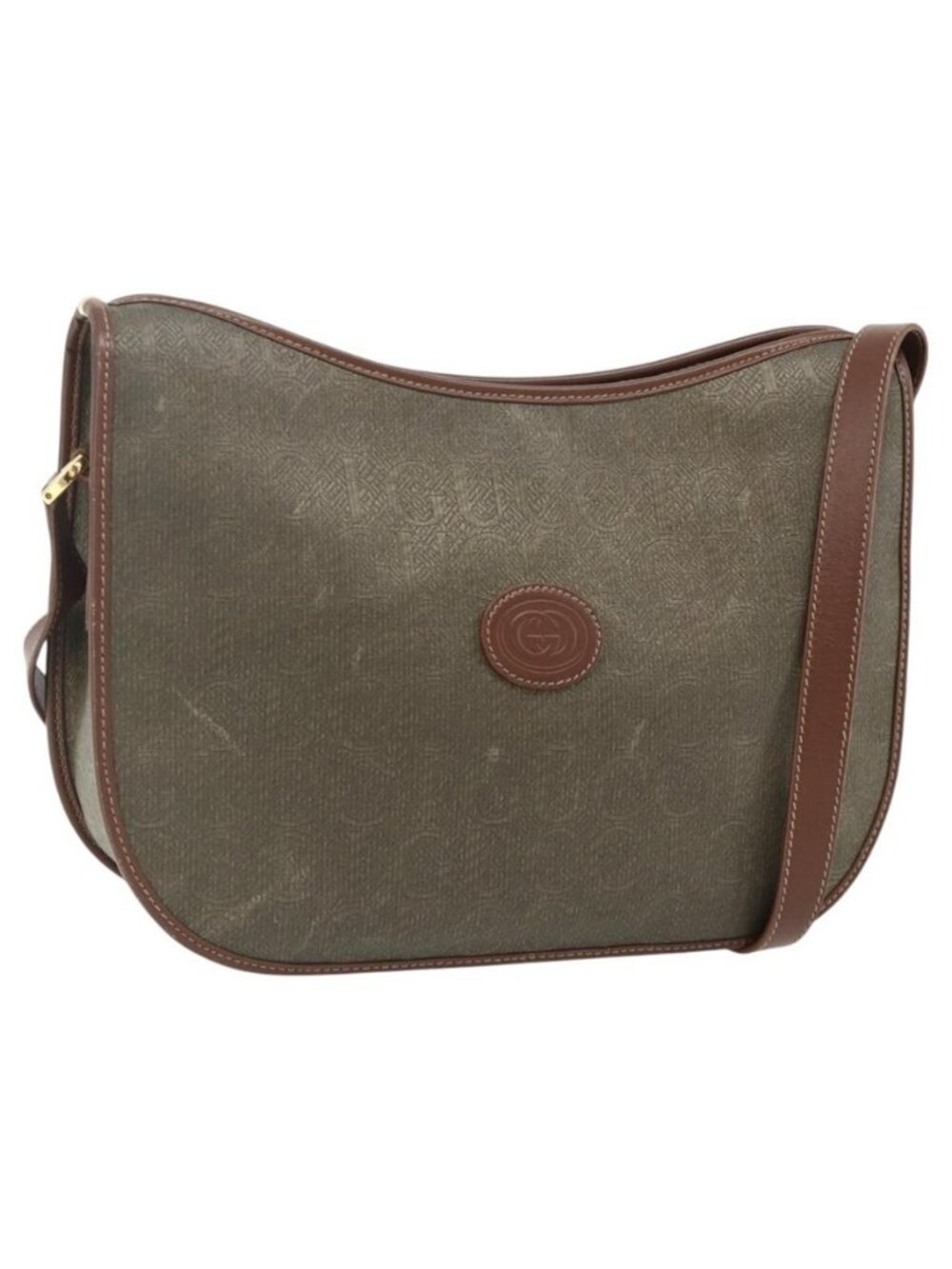 Authentic GUCCI Shoulder Bag Canvas Beige Gold